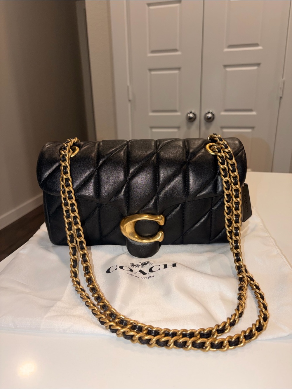 Coach Black Quilted Tabby 26 Leather Shoulder Bag with Gold Chain